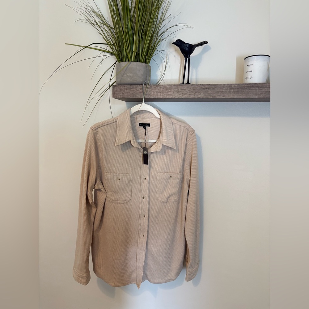 Beige Button-Up Long Sleeve Shirt - Women